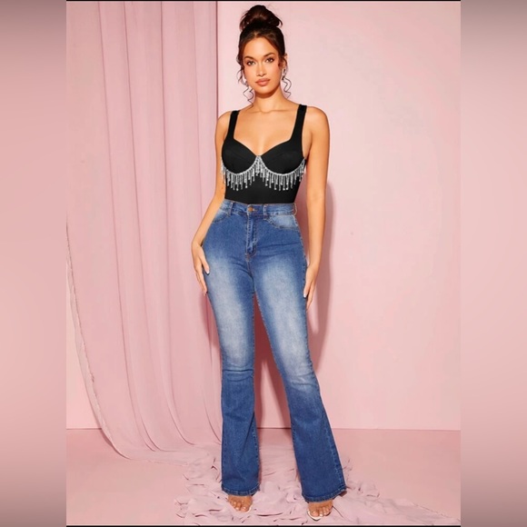 Rhinestone Fringe Trim Bodysuit - Picture 6 of 6